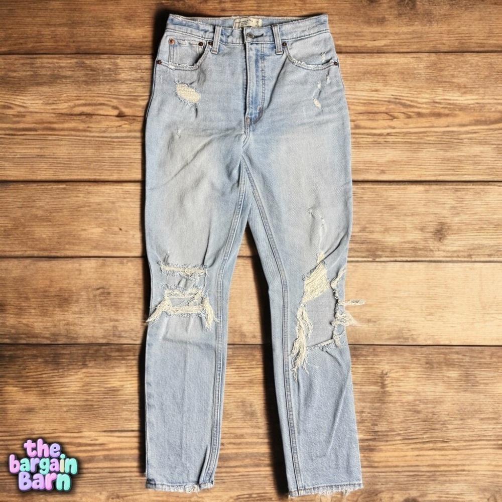Abercrombie & Fitch Women’s The Skinny High Rise Distressed Denim Jeans (2)